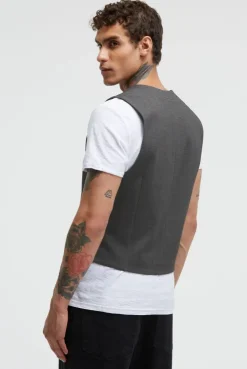 Anzugweste aus Interlock mit Herringbonemuster dark greymelange