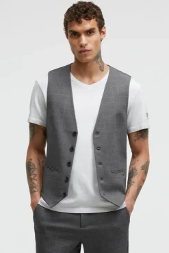 Anzugweste aus Interlock mit Karomuster grey melange check