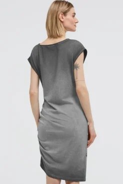 Asymetrisches Jerseykleid mit Print und Raffung black