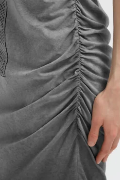 Asymetrisches Jerseykleid mit Print und Raffung black