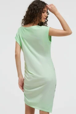 Asymetrisches Jerseykleid mit Print und Raffung neon green
