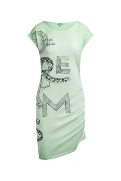 Asymetrisches Jerseykleid mit Print und Raffung neon green