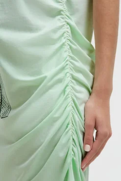 Asymetrisches Jerseykleid mit Print und Raffung neon green