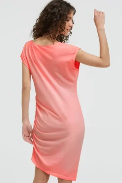 Asymetrisches Jerseykleid mit Print und Raffung neon flame