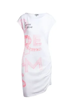 Asymetrisches Jerseykleid mit Print und Raffung opticwhite