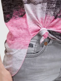 Ausbrenner-Shirt mit All Over Print und Knotensaum vivid pink