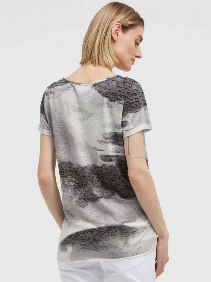 Ausbrenner-Shirt mit All Over Print und Knotensaum charcoal mist