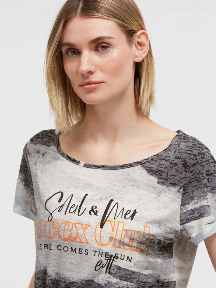 Ausbrenner-Shirt mit All Over Print und Knotensaum charcoal mist