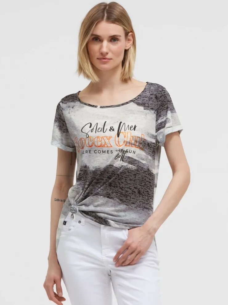 Ausbrenner-Shirt mit All Over Print und Knotensaum charcoal mist
