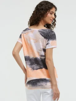 Ausbrenner-Shirt mit All Over Print und Knotensaum neon apricot