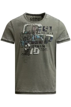 Ausbrenner-Shirt mit Photoprint green olive