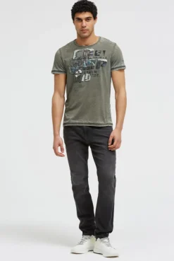 Ausbrenner-Shirt mit Photoprint green olive