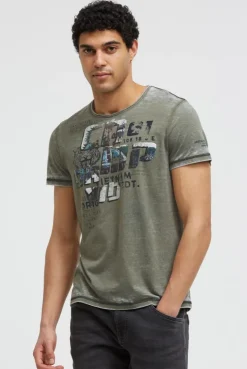 Ausbrenner-Shirt mit Photoprint green olive