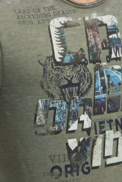 Ausbrenner-Shirt mit Photoprint green olive