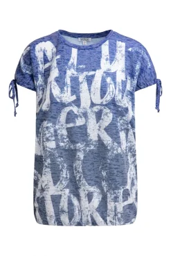 Ausbrenner-Shirt mit Print und Tunnelzugbändern soft azure