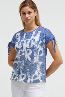 Ausbrenner-Shirt mit Print und Tunnelzugbändern soft azure