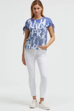Ausbrenner-Shirt mit Print und Tunnelzugbändern soft azure