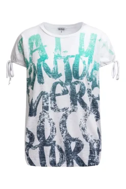 Ausbrenner-Shirt mit Print und Tunnelzugbändern opticwhite