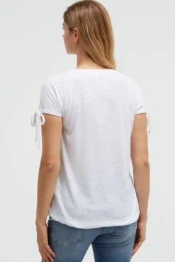 Ausbrenner-Shirt mit Print und Tunnelzugbändern opticwhite