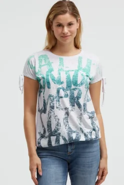 Ausbrenner-Shirt mit Print und Tunnelzugbändern opticwhite