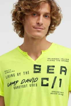 Ausbrenner-Shirt mit Used Look und Label Prints neon lime