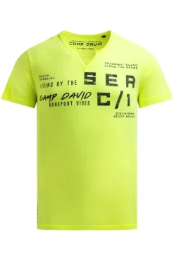 Ausbrenner-Shirt mit Used Look und Label Prints neon lime