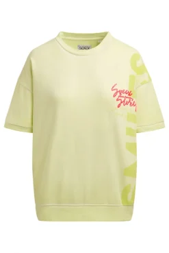 Ausbrenner-Sweatshirt Kurzarm mit Artwork vivid lemon