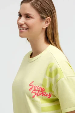 Ausbrenner-Sweatshirt Kurzarm mit Artwork vivid lemon