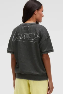 Ausbrenner-Sweatshirt Kurzarm mit Artwork black