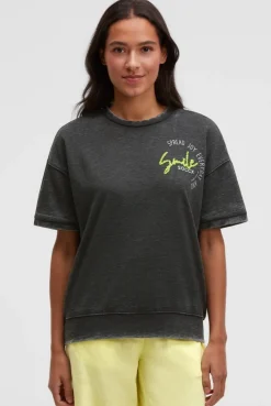Ausbrenner-Sweatshirt Kurzarm mit Artwork black