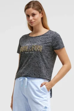 Ausbrenner-T-Shirt mit Pailletten-Wording grey bay