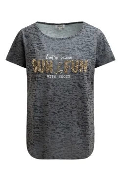 Ausbrenner-T-Shirt mit Pailletten-Wording grey bay
