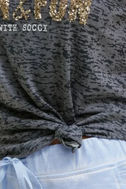 Ausbrenner-T-Shirt mit Pailletten-Wording grey bay