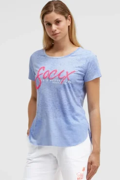 Ausbrenner-T-Shirt mit Pailletten - Wording soft ocean