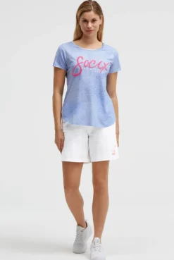 Ausbrenner-T-Shirt mit Pailletten - Wording soft ocean