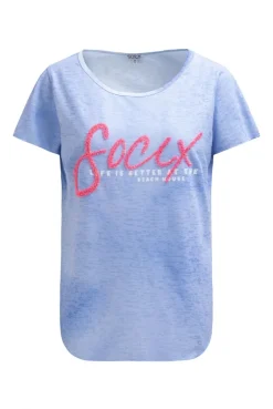 Ausbrenner-T-Shirt mit Pailletten - Wording soft ocean