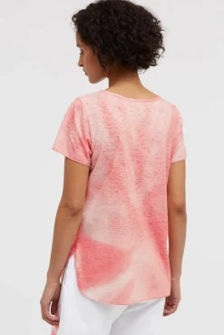 Ausbrenner-T-Shirt mit Pailletten - Wording neon coral
