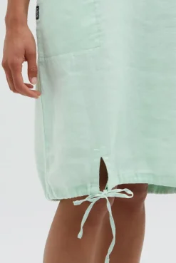Ballonkleid aus Leinen mit Ajour-Details leafy mint