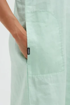 Ballonkleid aus Leinen mit Ajour-Details leafy mint