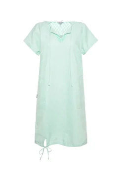 Ballonkleid aus Leinen mit Ajour-Details leafy mint