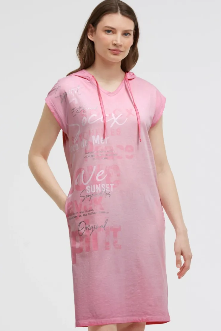 Basic Hoodie-Kleid mit Wording Print pink blush