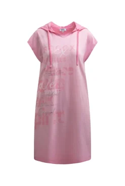 Basic Hoodie-Kleid mit Wording Print pink blush