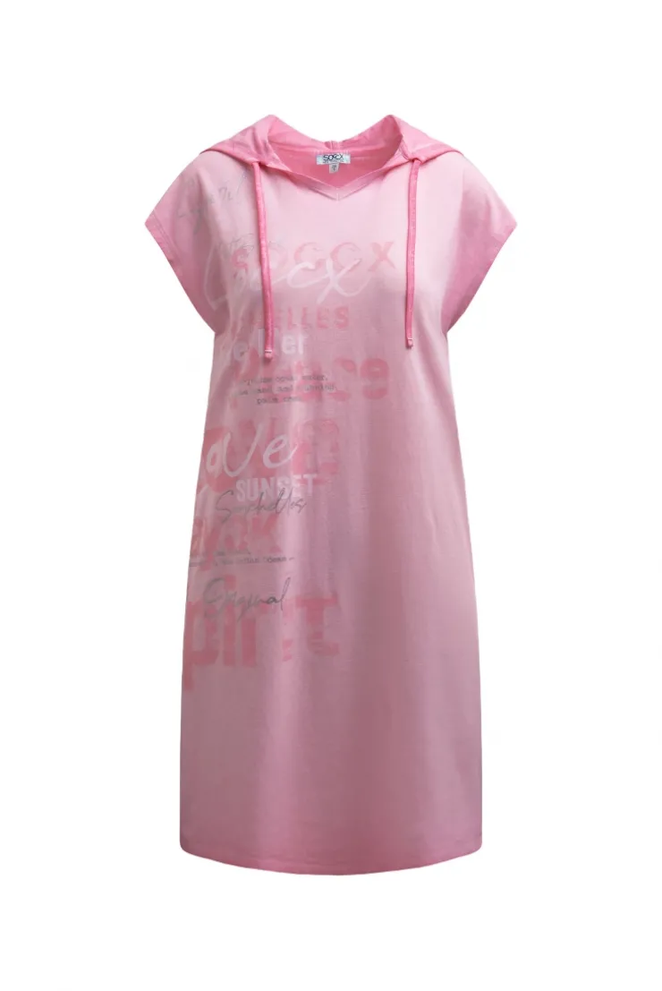Basic Hoodie-Kleid mit Wording Print pink blush