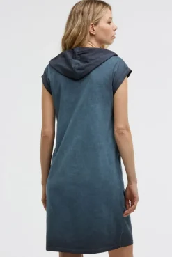 Basic Hoodie-Kleid mit Wording Print blue navy