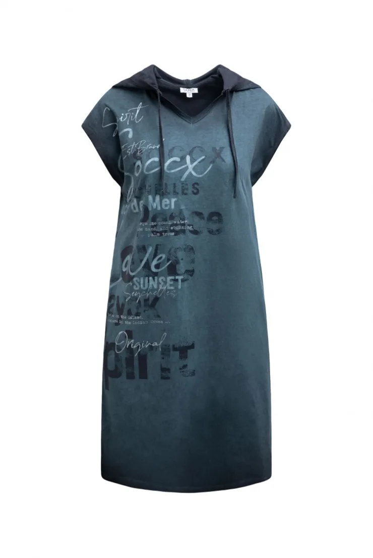 Basic Hoodie-Kleid mit Wording Print blue navy