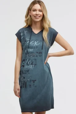 Basic Hoodie-Kleid mit Wording Print blue navy