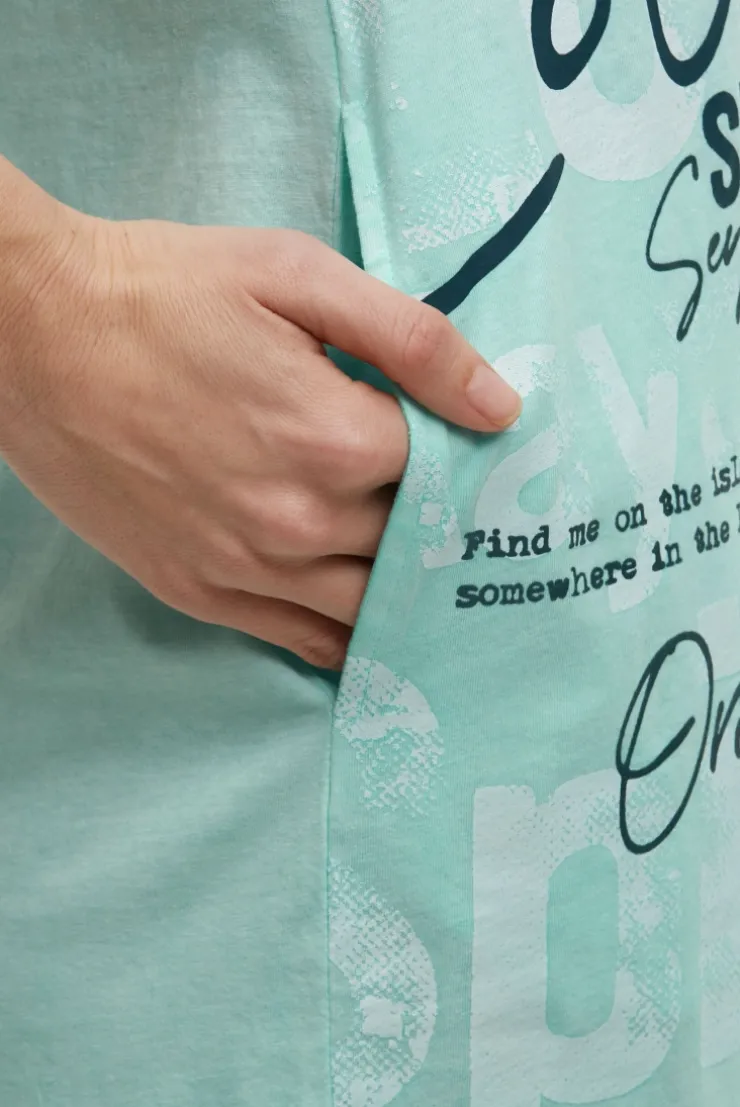 Basic Hoodie-Kleid mit Wording Print crystal aqua