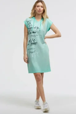 Basic Hoodie-Kleid mit Wording Print crystal aqua