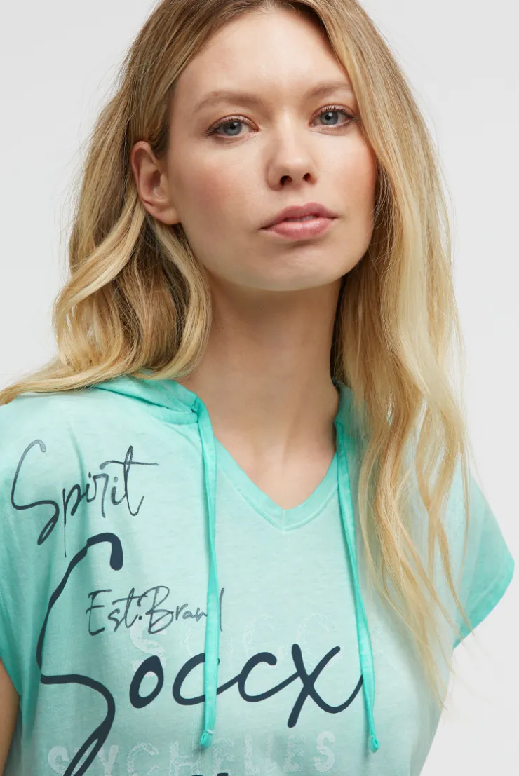Basic Hoodie-Kleid mit Wording Print crystal aqua