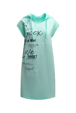 Basic Hoodie-Kleid mit Wording Print crystal aqua